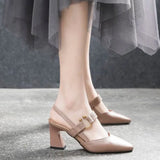 High-Heeled Sandals Women's Shoes 2023 Summer New Cowhide Thick-Heeled Fairy Shoes With