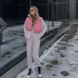 Sweet Pink Double Wear Drawstring Cropped Vest Coat Women 2021 Fashion Stand Collar Zipper