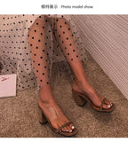 2020 Women Transparent PVC Sandals Ladies High Heel Pumps Slippers Candy Open Toes Thick Heel Fashion Female Slides Summer