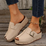 Breakj Bottom Buckle Buckle Stud Fish Mouth Slippers Women Wearing Belt Buckle British Wind Beach Cool