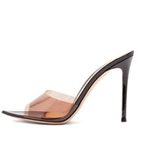 Size Black Pointed Fish Mouth Transparent PVC High-Heeled Muller Shoes Banquet Fashion Shoes