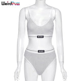 Beach Style Two Piece Set Women V-Neck Sleeveless Letter Embroider Camisole Top+Briefs Matching Shorts Vacation