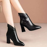 Breakj Short-Skinned Women 2025 Autumn And Winter New Pointed Fashion Boots Sexy Leather Boots Coarse Zippered