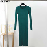 Winter long Sweater dress women solid bodycon Thick dress Female Jumper O-neck slim basic knit dress Long