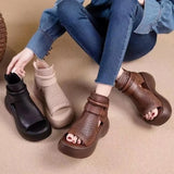 Women Summer Sandals Roman High Heels Shoe Ladies Vintage Genuine Leather Thick Bottom Sandalias Mujer Sapato Feminino