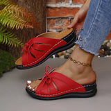 Breakj Bow Slope And Slippers New Solid Color Rocking Line Hollow Shoes Fish Mouth Slippers