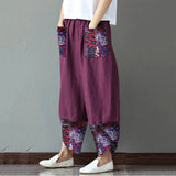 Autumn Fashion Women Cotton Linen Pencil Pants Casual Print Patchwork Loose Long Trousers Elegant Streetwear Lady
