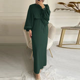2022 ZANZEA Elegant Lace Up Muslim Dress Women Long Sleeve Maxi Solid Sundress Robe Femme Female Marocain Turkish Vestidos