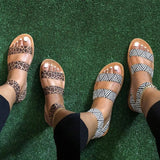 Leopard Sandals 2021 Summer Print Female Flats Shoes Comfort Slip On Ankle Strap Ladies Sandalias Casual Woman