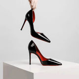 Breakj Air Red-Soled Black High-Heeled Women 2025 New Sexy Temperament Fine-Cut Sharp Leather Shallow Commuting Single