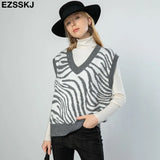 oversize thick cashmere Zebra sweater vest women 2021 autumn winter women female v-neck sweater