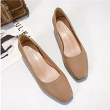 Loafers Simple PU Leather Slip-on Shoes Round Toe Mid Heel Ladies Party Student Shoes Pumps Moccasins chaussures