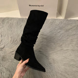 Breakj Western Mid-West Boots Women's Shoes 2025 New Autumn And Winter Single-In-Head Pile Of Long-Heeled Knight