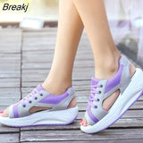 Sandals 2023 New Ladies Platform Sandals Wedge Lace-Up Comfortable Women Sandals Open Toe Mesh Casual Summer