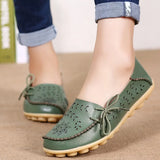 Shoes Genuine Cow Leather Soft Comfy Ladies Flat Shoes Outdoor Candy Colors Ballet Women Footwear Lace-Up Zapatos