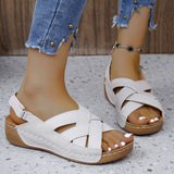 Breakj Slope Heel Velcro Fish Mouth Roman Sandal Plus Size Wedge Platform Al