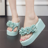 Handmade Women Sandals Fashion Flower Summer Sandals Women Wedges Flip Flops Platform Beach Non-Slip Flowers Slippers