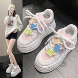 Breakj 2023 New Small White Shoes Fashion Color Beaded Color Lace Platform To Increase The Casual Women's