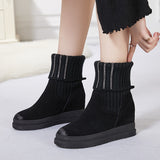Leather Heightened With Plush Thread Short Boots Flat-Soled Martin Boots Thin Boots With Drill In The Middle Of The Thick