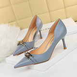 Breakj Elegant Women's Shoes With High Heel Shallow Pointed Hollow Metal Buckle Decoration Single Shoes High