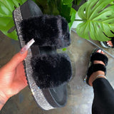 Fur Slippers Summer Furry Slides Female Fluffy Indoor Shoes Women's Bling fuzzy Slide House Sliders wholesale
