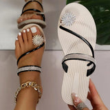 Summer Women Beach Slippers Shiny Rhinestone Flower Clip Toe Sandals Outdoor Slip On Casual Flats Flip-Flops Zapatos
