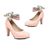 Plus Size Ladies Princess Mary Jane Shoes Slip On Casual Women OL Pumps Bowknot Flower Satin Band Party Wedding Dress Up