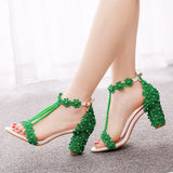 Breakj Cm Light Mouth With Beaded Square Sandals White Lace Beaded Bride Wedding Shoes Coarse Sandals