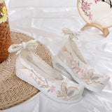 Hanfu shoes, embroidered shoes, women's antiquity shoes, heightened Chinese elements, ancient bow