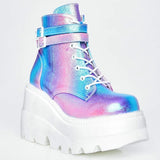 High Platform Women Boots Wedges Lace Up Ankle Boots Thick Bottom Mixed Color 2020 Autumn Female