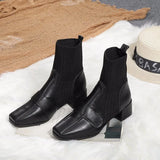 Toe Ankle Boots Autumn Knitted Elastic Woman Short Boots Fashion Slip-On Women Boots Women's Soft Leather Botas
