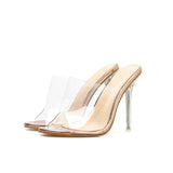 2022 New PVC Jelly Sandals Crystal Open Toed Sexy Thin Heels Crystal Women Transparent Heel Sandals Slippers