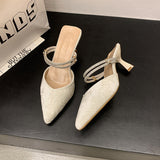 Breakj Sandals Women Wear Two Slippers Summer Outside Wearing Pointed Thin Heel Water Drill After The Empty Single Shoes Women 2025