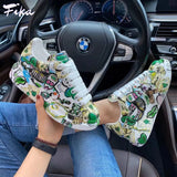 New Women's Hand-painted Graffiti White Shoes Women's Thick-soled Increased Sports Shoes Women Outdoor Casual Shoes
