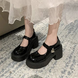 Breakj Jane Shoes Women 2025 Autumn And Winter New Fashion Round Head Thick Leather Shoes Thick Sole Single