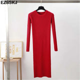 Winter long Sweater dress women solid bodycon Thick dress Female Jumper O-neck slim basic knit dress Long