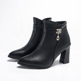 Breakj Short Boots High And Women's Boots Autumn Winter Rough And Fashion Water Drill Pendant Middle-Naught Mother Leather Boots Large Size