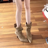 Breakj Thin Pile Boots And High Heel Mid-Sleeve Boots Folded Short
