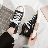 Women Canvas Shoes High Top Flat Shoes for Women White Black Sneakers Board Shoes Bear Canvas Sneakers Sneakers