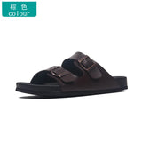 Summer Men Cork Slippers PU Leather Men's Sandals Fashion Flip Flops For Men Black Mule Clogs Slippers Footwear