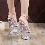 Breakj 34-43 Ultra High Heel Fishmouth Silver Heel Cross Strap Sandals Nightclub Sexy