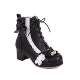 2021 Sweet Ankle Boots Lolita Platforms Lace Up Side Zipper Vintage Princess Cosplay Shoes with Cute Bow Pendant