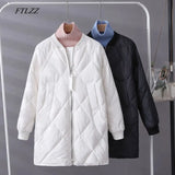 Winter Women White Duck Down Parka Ultra Light Loose Zipper Baseball Uniform Down Jacket Female Casual Long Down