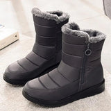 Women Boots Waterproof Plush Snow Boots Zipper Mid-Calf Boot Shoes Woman Leisure Flat with Botas De