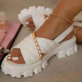 Summer Sandalias Women Luxery Chain Sandals Female Fashion Open Toe Shoes Comfort Outside Platform Flats Laides Plus