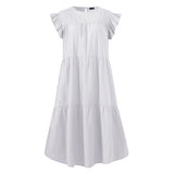 Summer Dress Plus Size Women VONDA 2022 Bohemian Sundress Casual Crew Neck Loose Cotton Ruffled Dresses Holiday Party