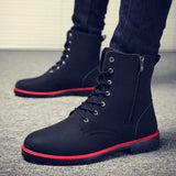 Men Boots British Red High Top Mens Army Boots Korean Zipper Men's Snow Winter Boots Cowboy Boots for Men BLACK size