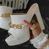 Summer New Square Heel Sandals Fashion Chain Band Outdoor Open Toe Women's Sandals Party Dress Platform High Heels