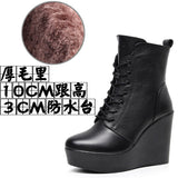 Breakj Head 12Cm High Slope And Waterproof Table Mid-Sleevel Boots With Side Zipper Women's Boots Pine Cake Plus Velvet Winter Warm Leather