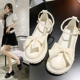 Jane Shoes 2023 Spring And Autumn New Flat Single Shoes Summer Style Soft-Soled Grandma Shoes Bowknot Small Leather